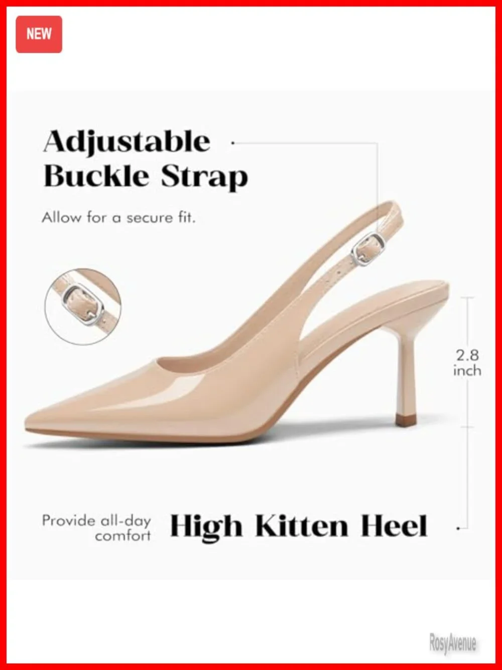 Slingback Kitten Heels Closed Pointed Toe Pumps Work Party Dress Shoes Faux